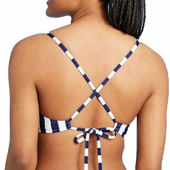 Target Shade and Shore Bikini Set Stripe Ribbed White Blue Vertical 34DD Small - Picture 2 of 6